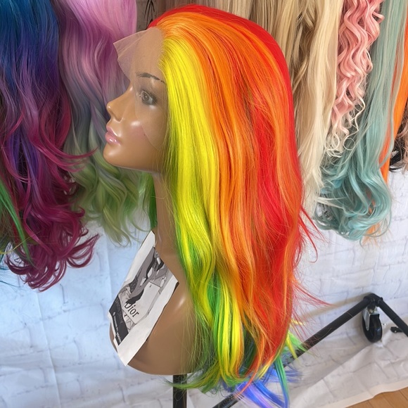 ✨24” 🌈 RAINBOW COLORFUL STRAIGHT LACE FRONT WIG *NEW - Picture 9 of 14